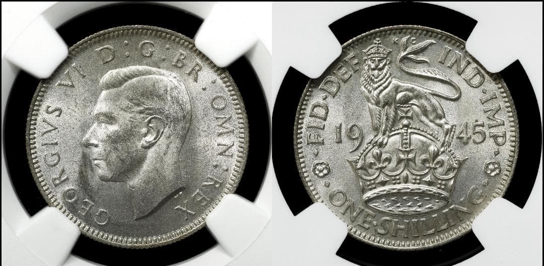 美品　 NGC-MS63 イギリス　ジョージ6世　1945　銀貨
