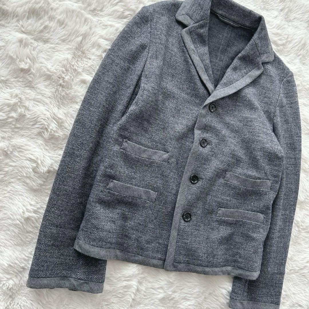45R★綿ウールジャガードジャケット　ヘリンボーン　カシミヤ混