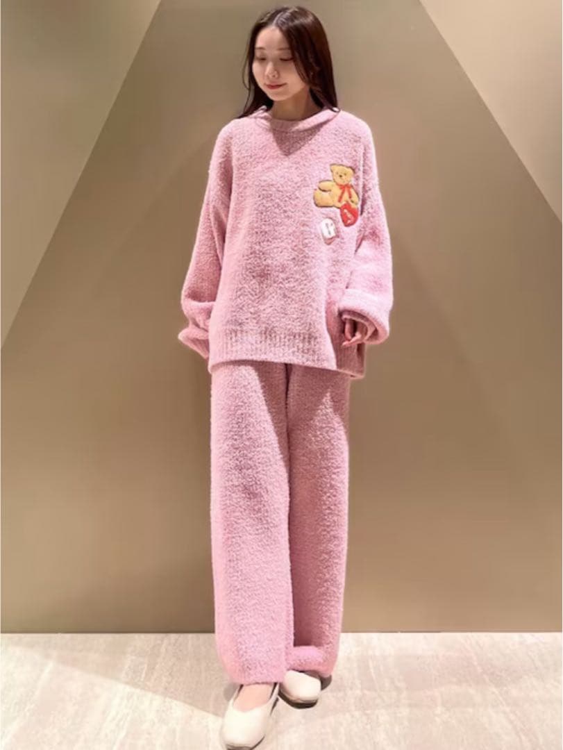 ジェラートピケ♡ベビモコベアさがらプルオーバー＆ロングパンツセット ピンク