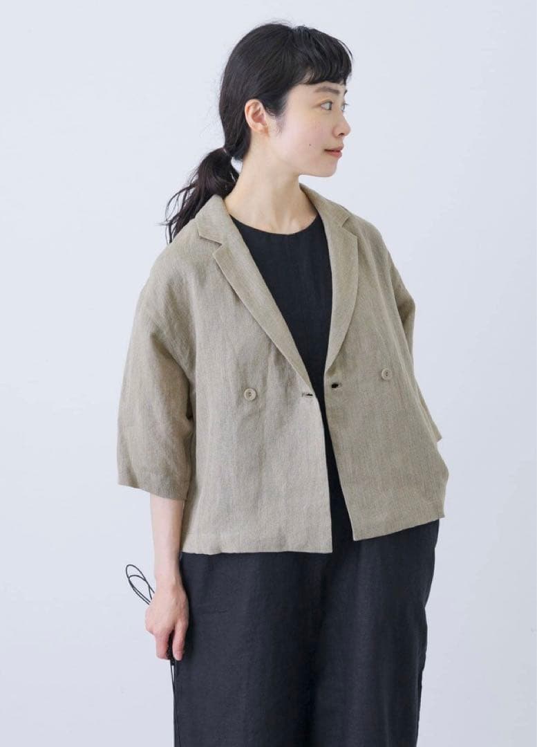 未使用タグ付き　かぐれ　リネンハーフスリーブジャケット