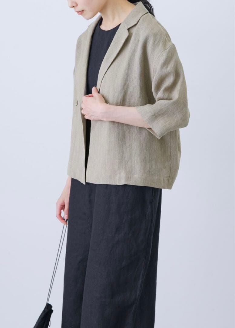 未使用タグ付き　かぐれ　リネンハーフスリーブジャケット