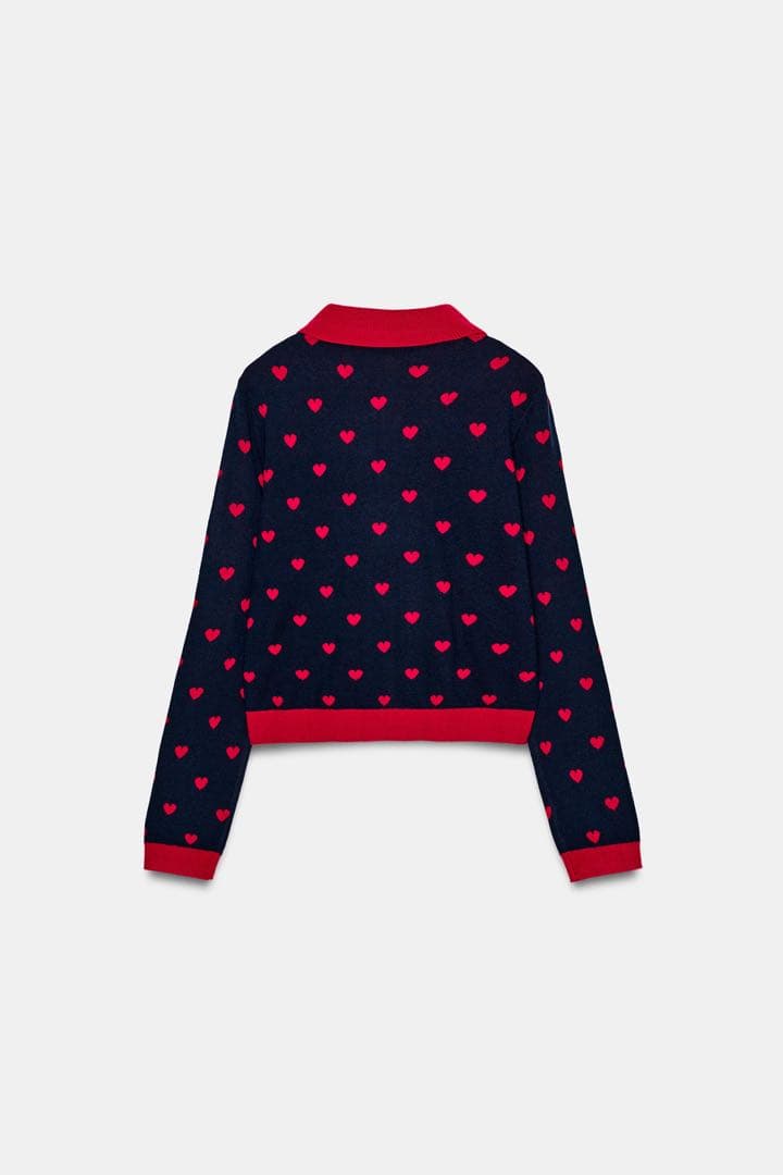 完売品ZARA ハート柄ジャカードニットカーディガン Sサイズ新品タグ付き