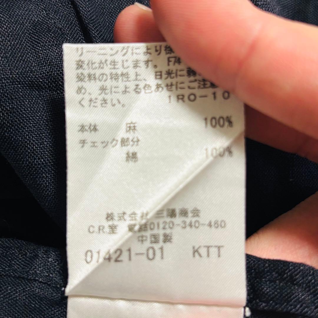 希少◎ バーバリーロンドン シャツワンピース ノバチェック 麻 黒 40