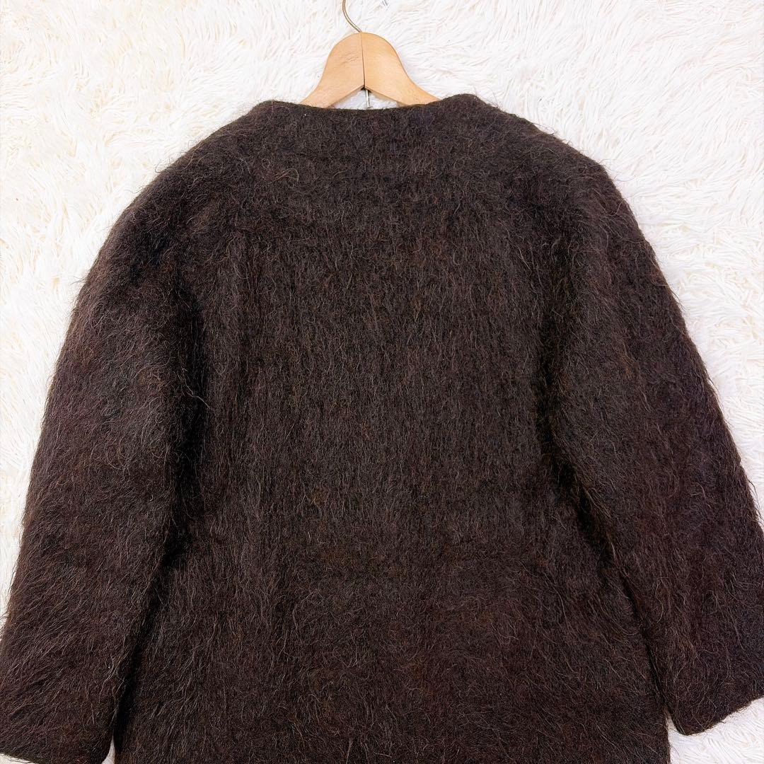 【美品】フレームワーク　モヘア混ノーカラーシャギーコート　ロング丈　vネック