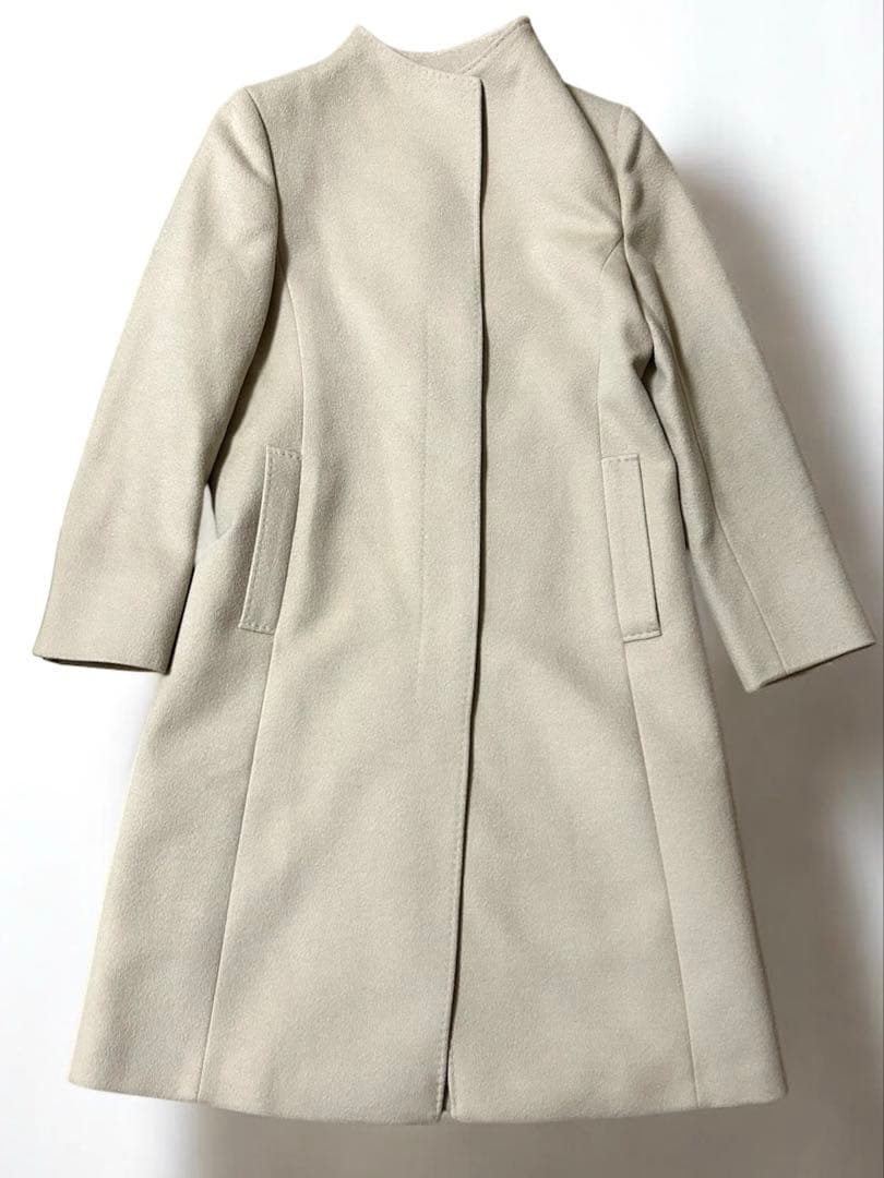 美品 23区 ウールアンゴラ スタンドカラーコート　ライトベージュ 36