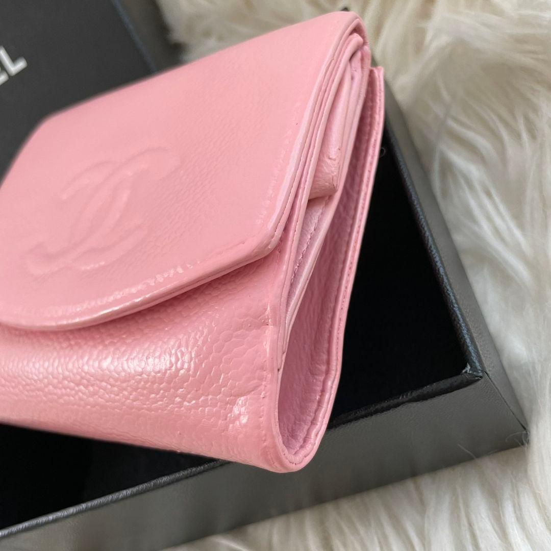 シャネル CHANEL 二つ折り 財布 ココマーク ピンク キャビアスキン