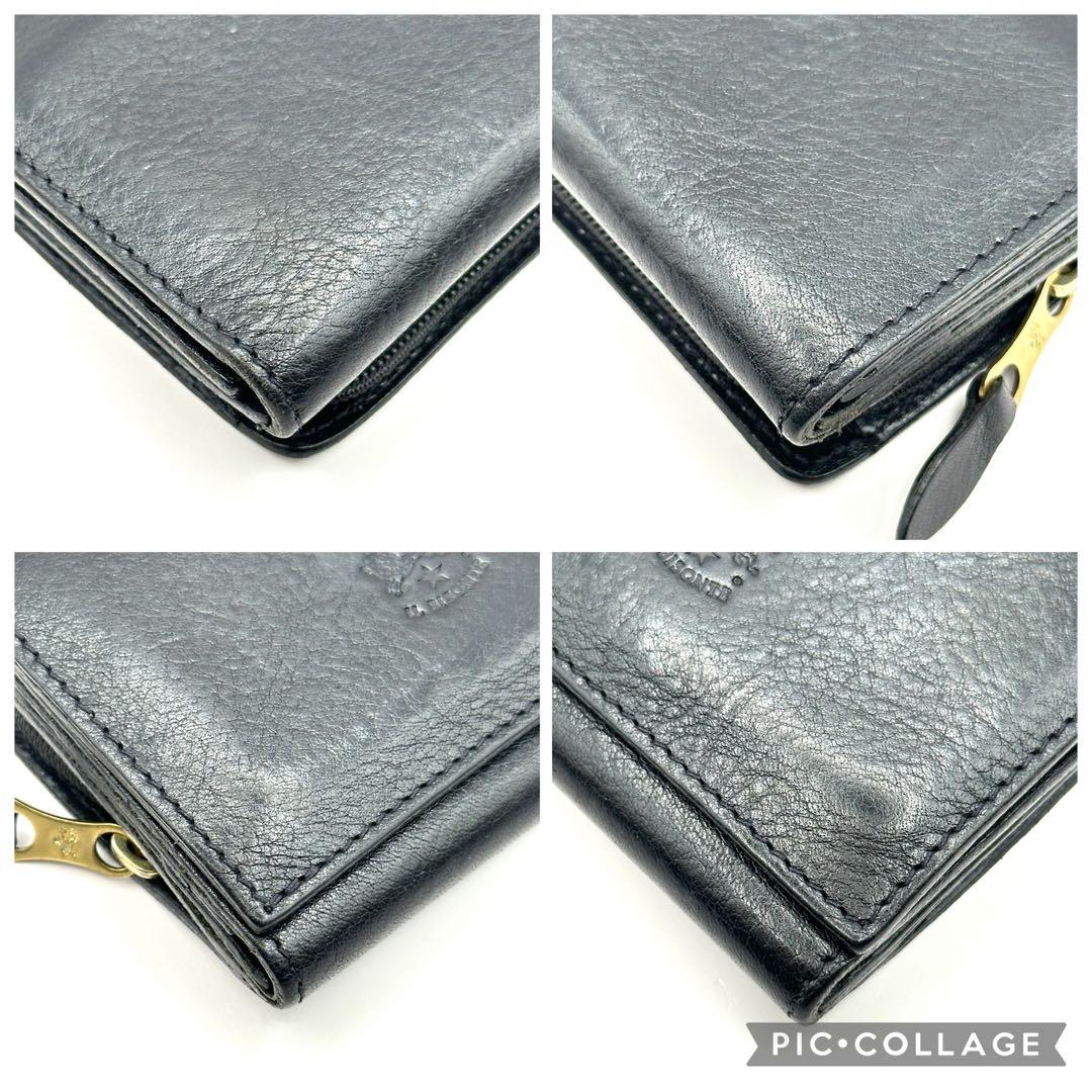 【極美品】IL BISONTE イルビゾンテ 三つ折り財布 レザー ブラック 黒