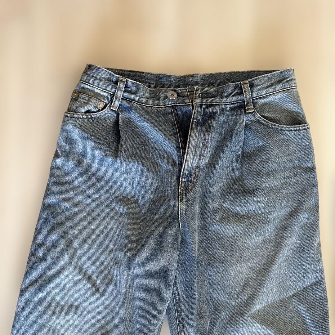 ブルーデニムワイドレッグパンツ　美品38
