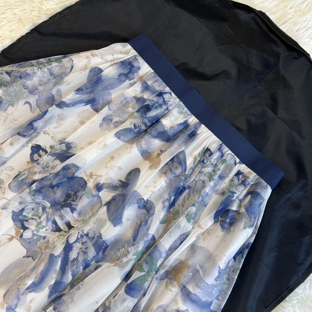 美品✨完売　アナイ ドローイングフラワーオーガンジー スカート ブルー 38