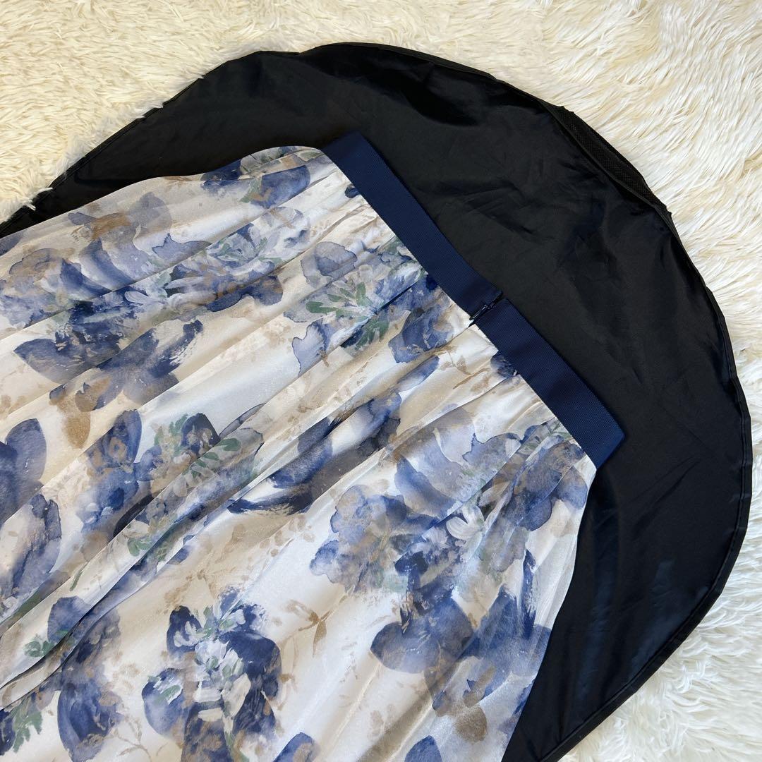美品✨完売　アナイ ドローイングフラワーオーガンジー スカート ブルー 38