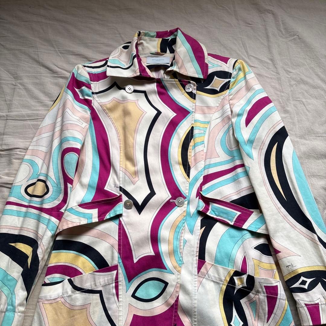 【イタリア製】EMILIO PUCCI トレンチコート 薄手 マルチカラー