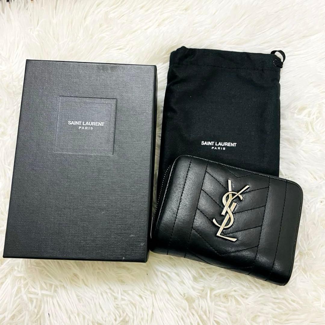 極美✨付属完備✨サンローラン 二つ折り財布 カサンドラ キルティング レザー 黒