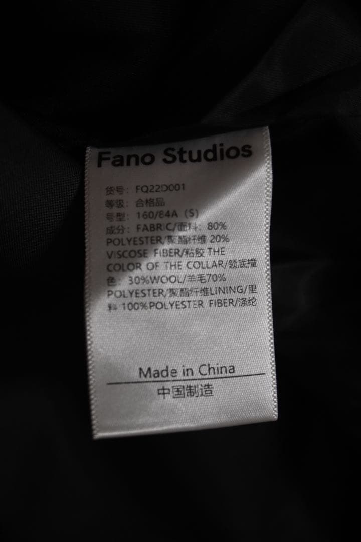 2way スタンドカラーコート【Fano Studios】　ブラック　Sサイズ