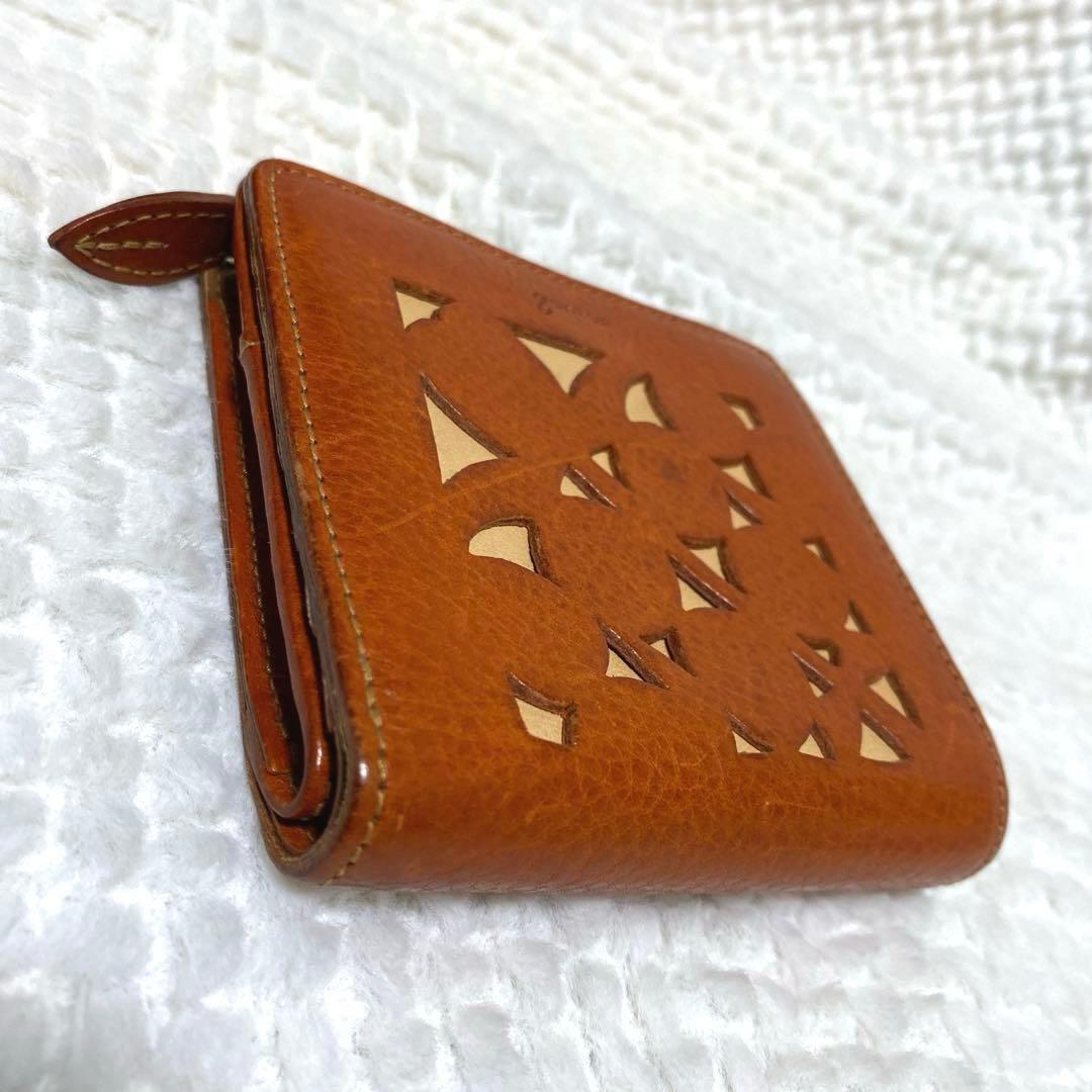 【レア】genten ゲンテン 20周年 あんず カットワーク 二つ折り財布 革