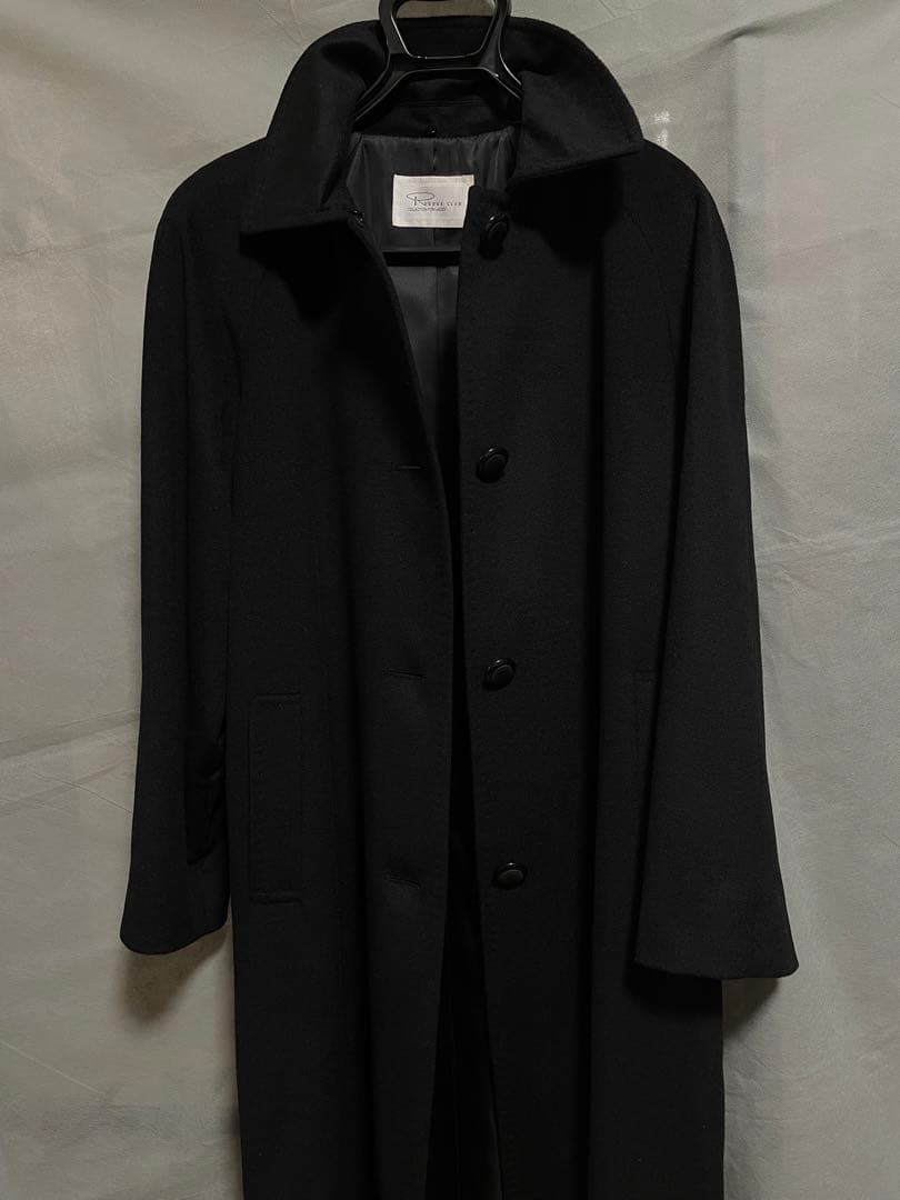 黒 毛皮襟 カシミヤロングコート