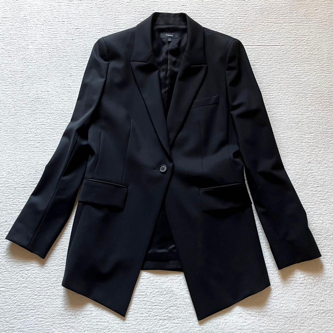 極美品 セオリー Theory テーラードジャケット 黒 M ピークドラペル