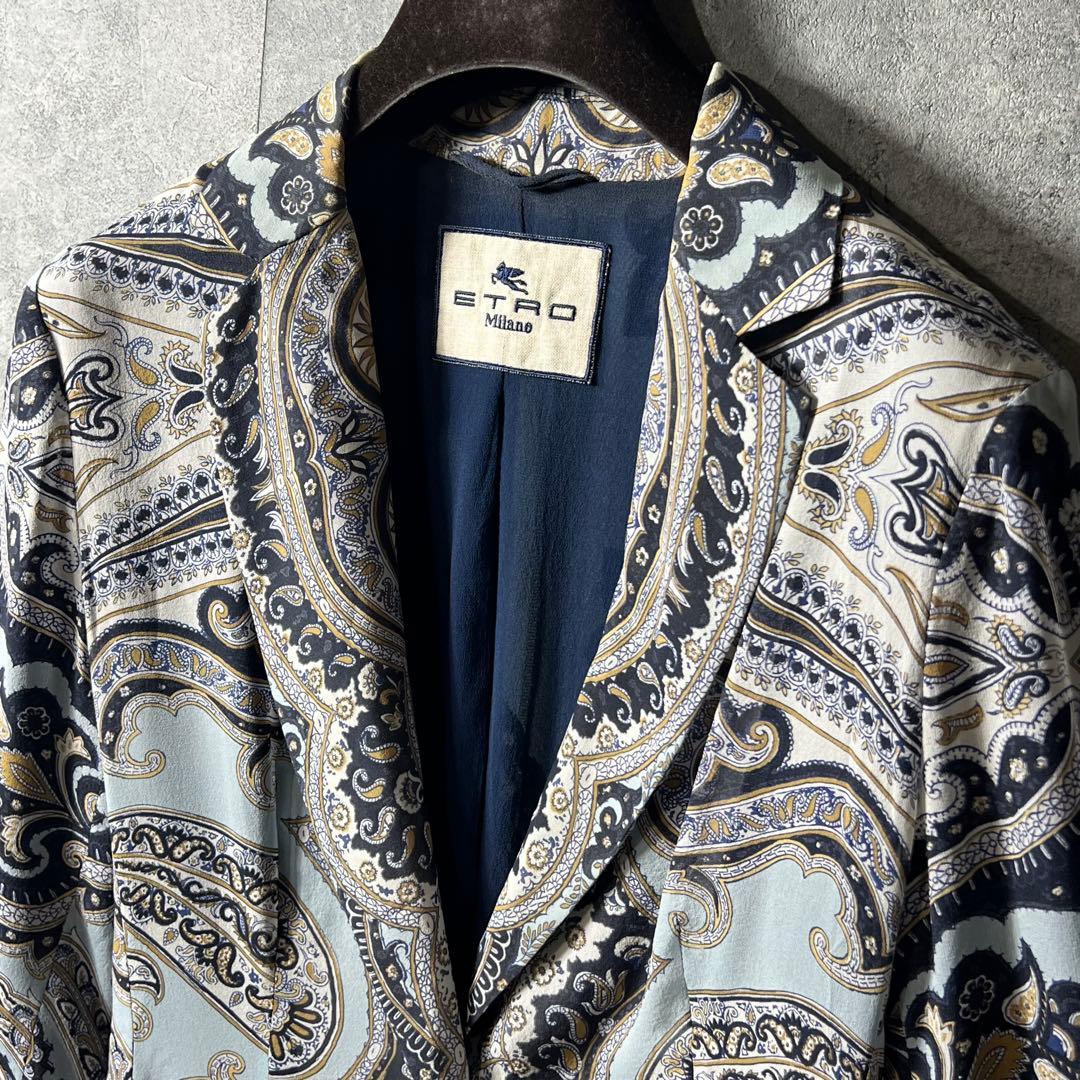 ETRO エトロ シルク100％ペイズリー柄テーラードジャケット44（XL)