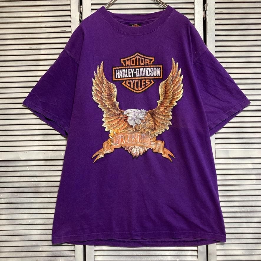 CBFH ハーレー Tシャツ ダビッドソン ファイヤ フレイム イーグル 紫