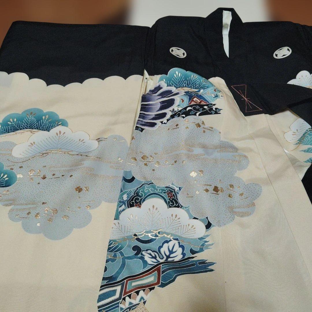 正絹高級　荒波を飛ぶ鷹　産着お宮参り　七五三　鷹刺繍 和装着物　男の子用値下げ