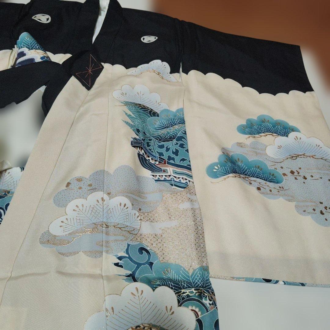 正絹高級　荒波を飛ぶ鷹　産着お宮参り　七五三　鷹刺繍 和装着物　男の子用値下げ