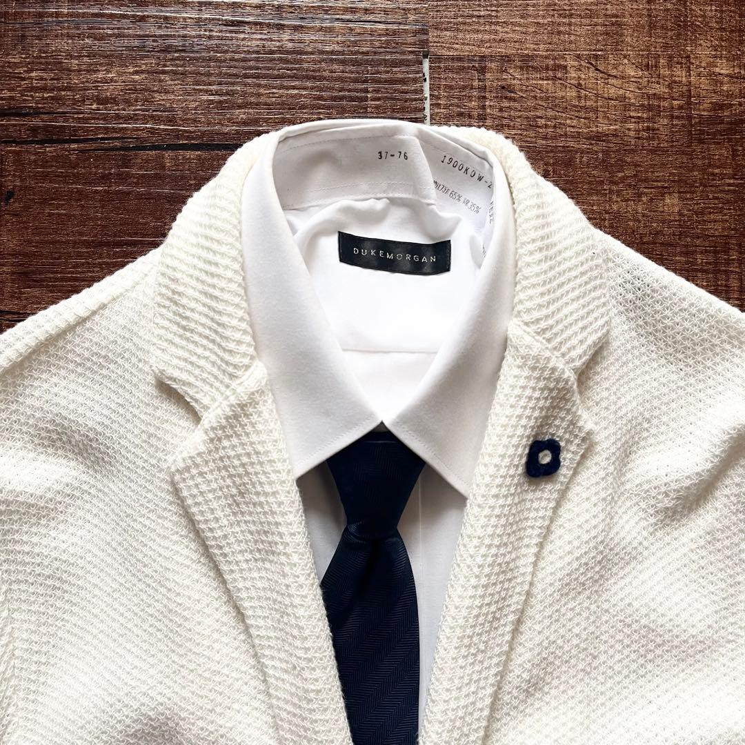 <美品>LARDINI ホワイト 春夏 コットン ニットジャケット サイズM相当