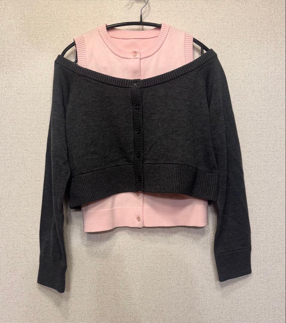 値下げ【THE TOE】Celle layered Cardigan ピンク S