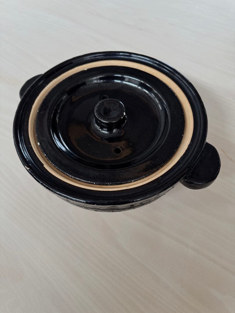 土鍋　かまどさん　3合　黒　陶器製　蓋付き