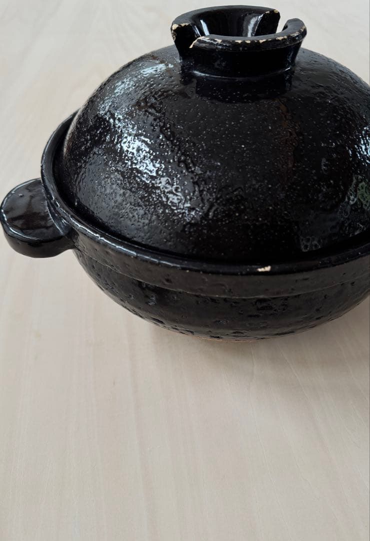 土鍋　かまどさん　3合　黒　陶器製　蓋付き