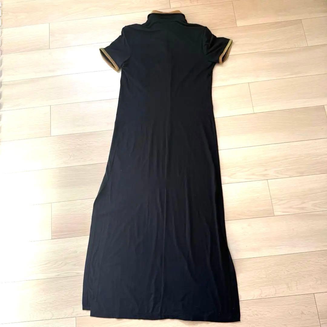 FENDI JEANS フェンディ ポロワンピース ロゴ 黒 マキシ丈 半袖 R