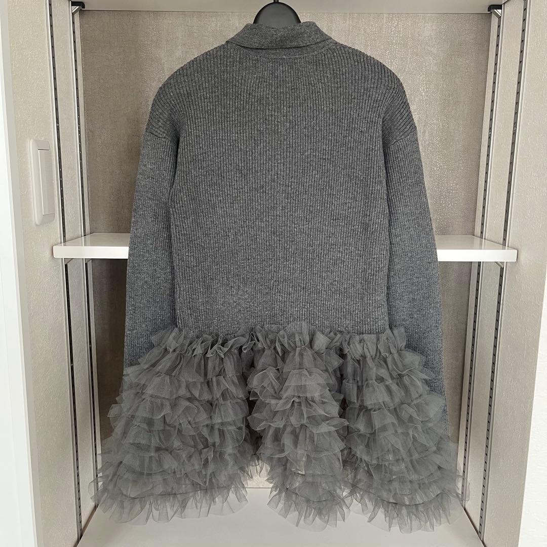 ハニーミーハニー　チュールペプラムポロニットカーディガン　グレー　長袖　リブ美品
