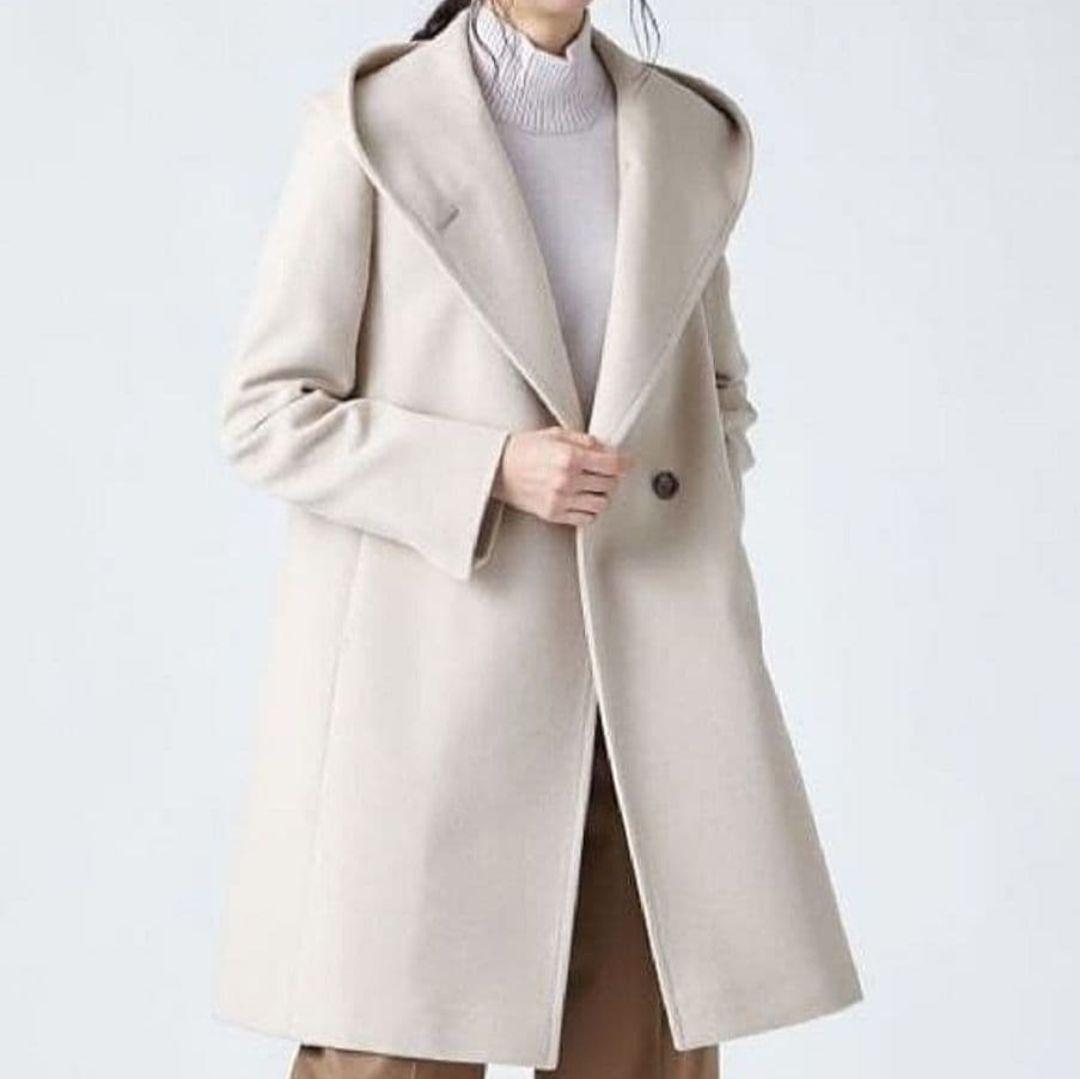 美品✨23区 アンゴラ混 フーデッドコート ダブルボタン ロングコート L