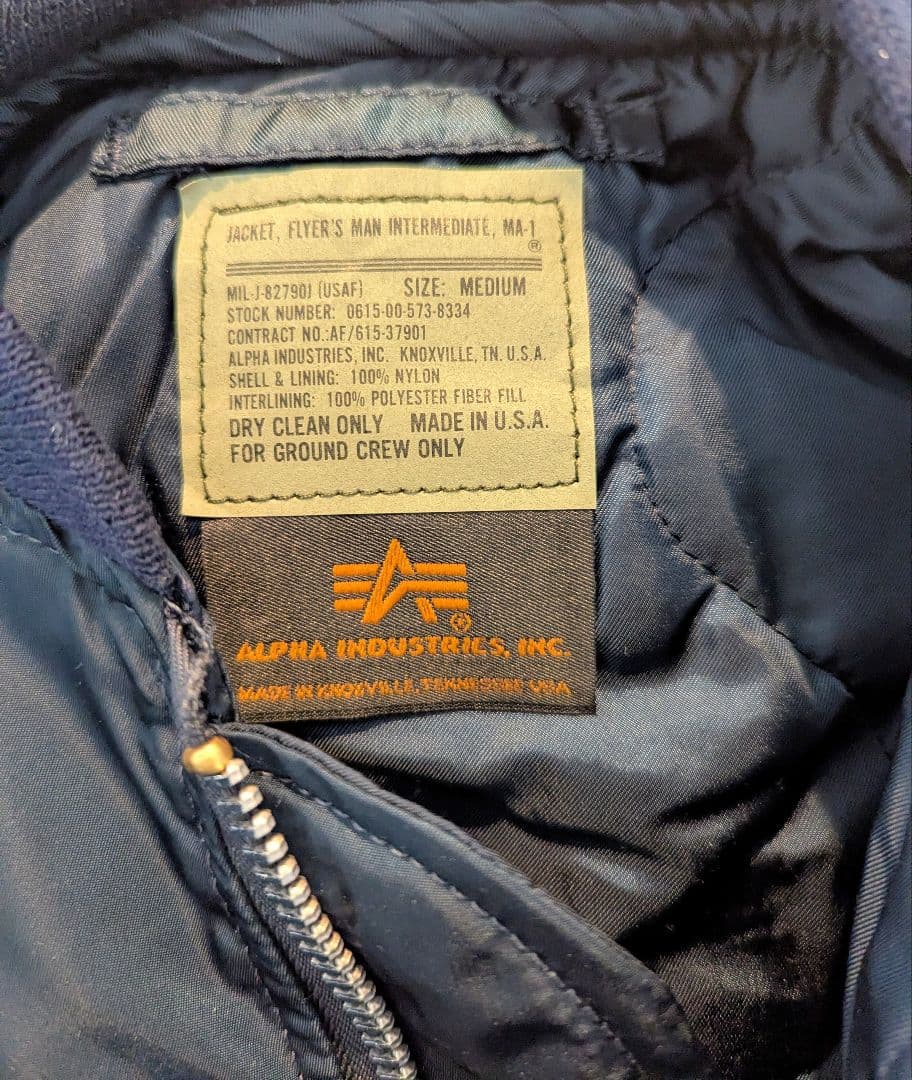 ALPHA MA-1USA製 タグ付未使用品 Mサイズ ネイビー グランドクルー