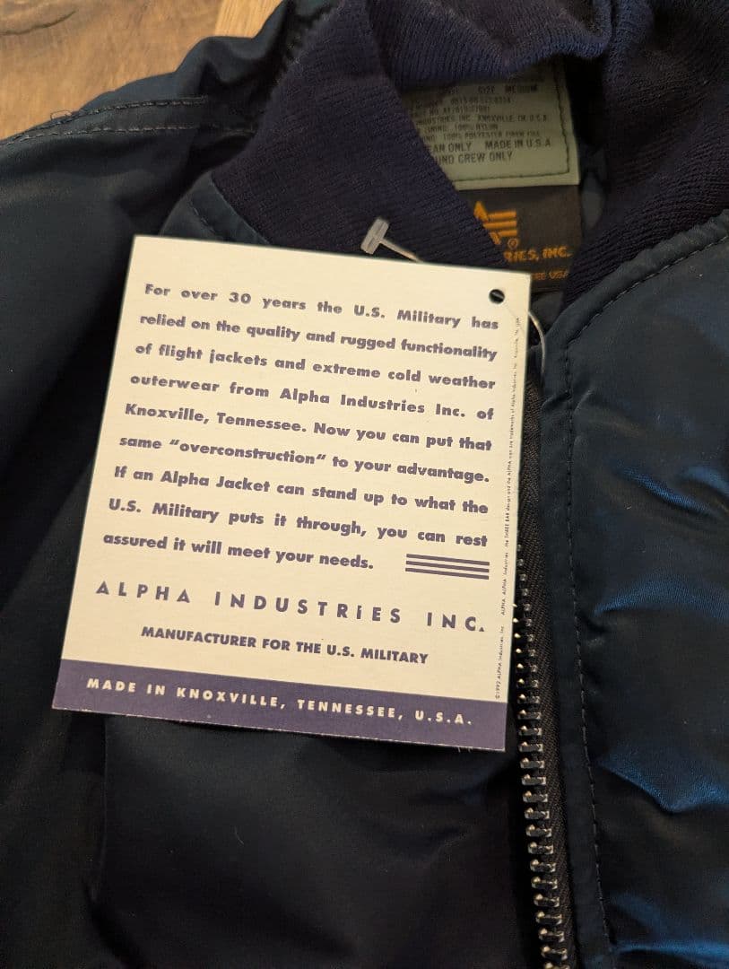 ALPHA MA-1USA製 タグ付未使用品 Mサイズ ネイビー グランドクルー