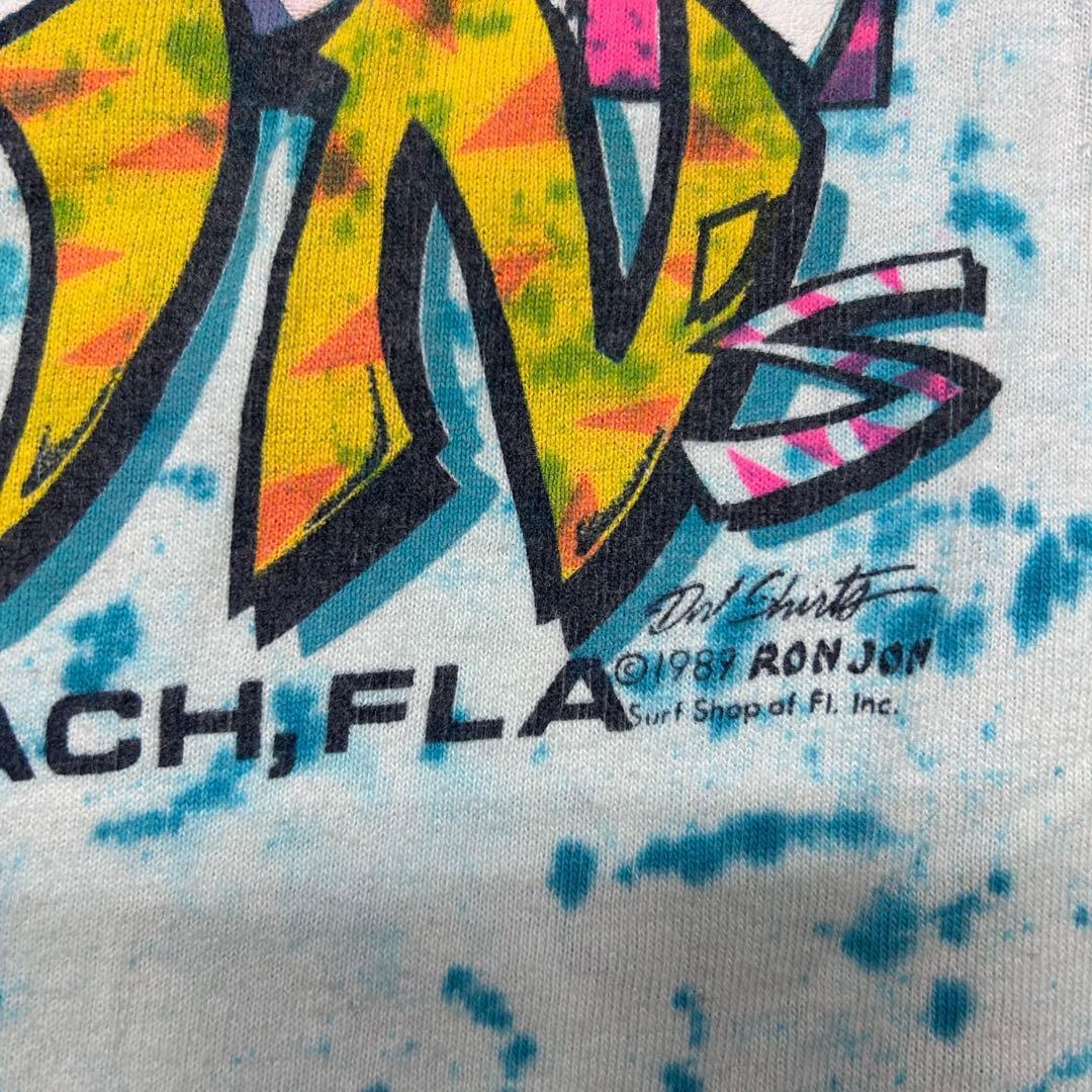 80s USA製 ロンジョン Tシャツ L ターコイズ 89年 フルーツ 古着