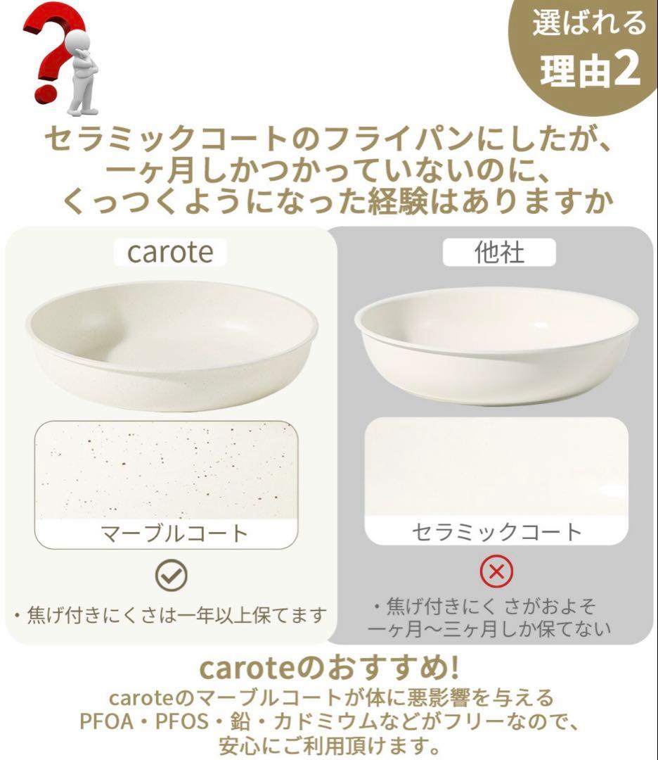 新品⭐️カローテ ホワイト 調理器具 フライパンセット PFOA・PFOSフリー