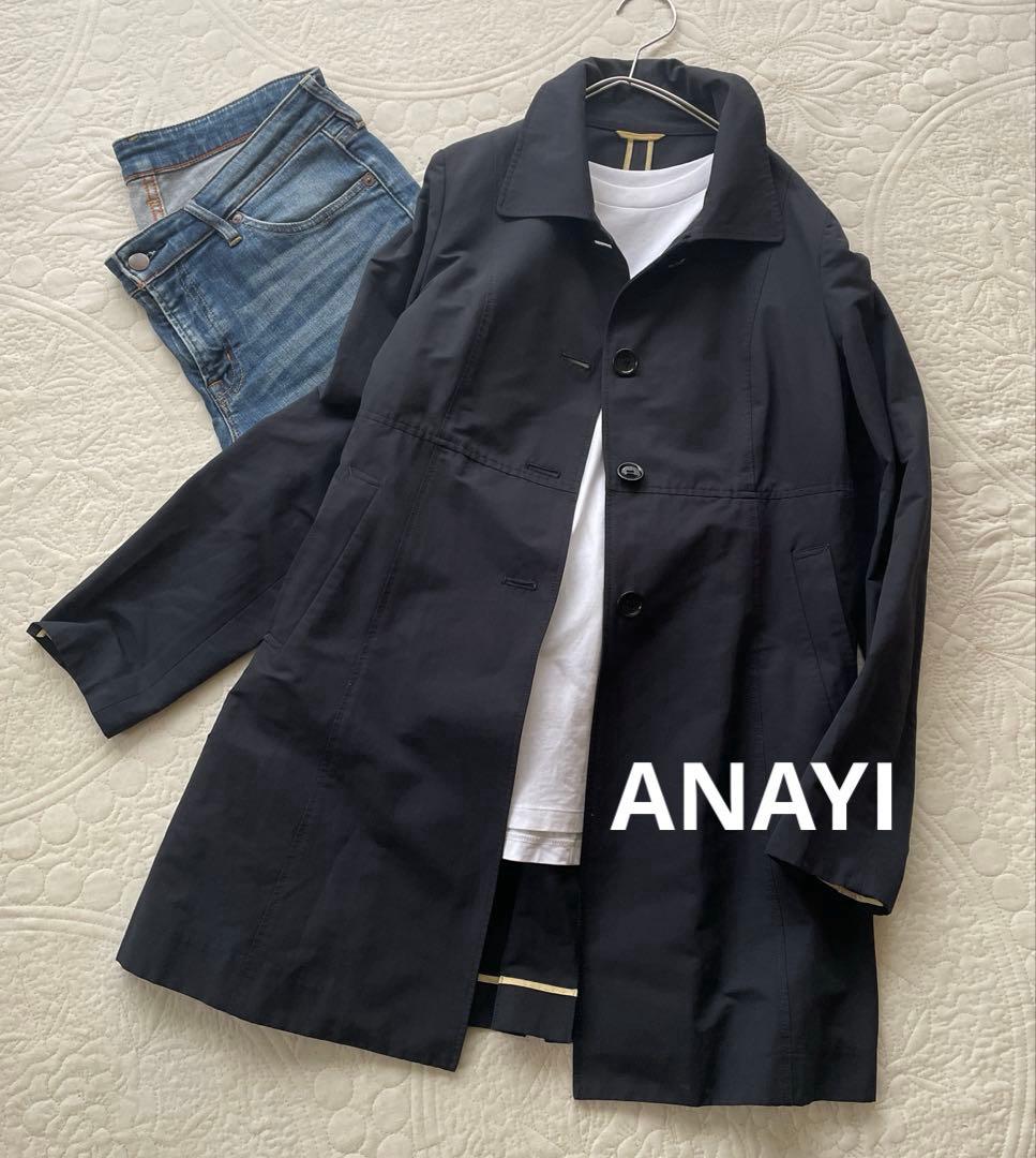 美品　アナイ　ANAYI 日本製　ステンカラーコート　軽めミドル丈　ネイビー
