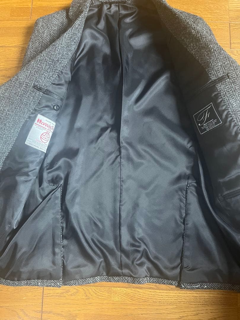 【✨SALE✨】ハリスツイード テーラードジャケット グレー　ヘリンボーン　L