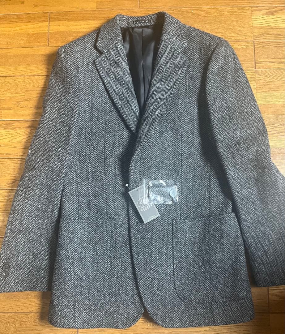 【✨SALE✨】ハリスツイード テーラードジャケット グレー　ヘリンボーン　L
