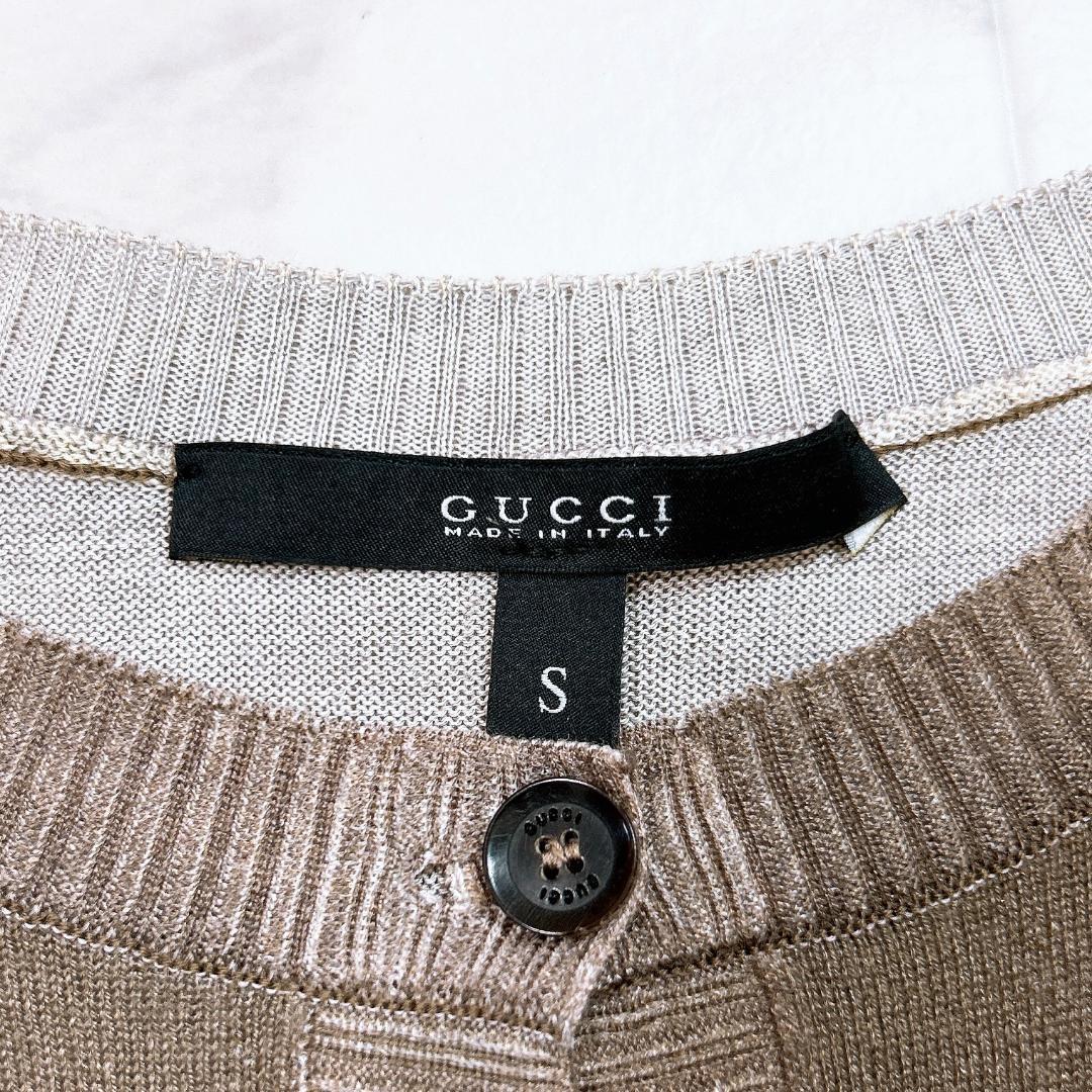 ◎ GUCCI カーディガン カシミヤ シルク ウール 花柄 ブラウン S