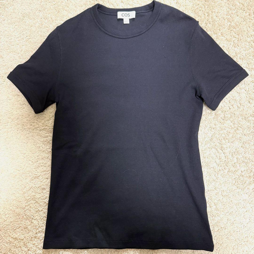 【完売品】　COS スリムフィットリブtシャツ　ネイビー　Sサイズ