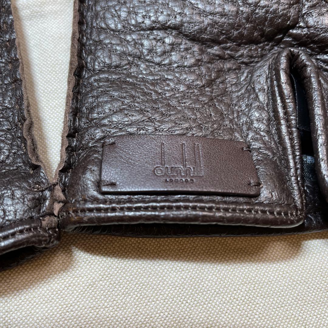 dunhill ダークブラウン レザー手袋 ペッカリー 裏カシミヤ 正規品 箱付
