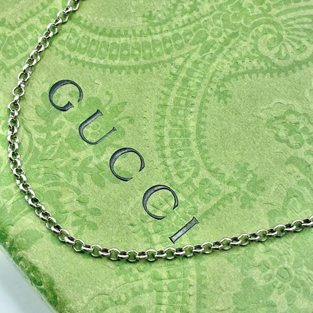 【美品】グッチ ブラック ネックレス 50cm シルバー925 あずきチェーン