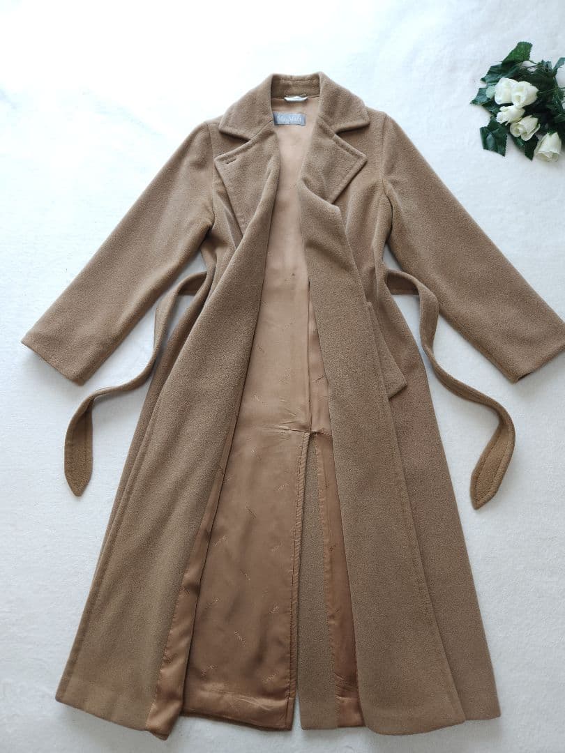 MaxMara 32万 高級ロングガウンベルテッドコート アンゴラ