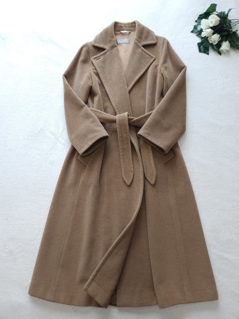 MaxMara 32万 高級ロングガウンベルテッドコート アンゴラ