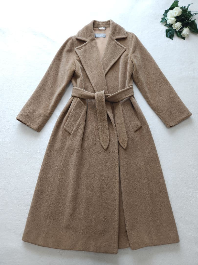 MaxMara 32万 高級ロングガウンベルテッドコート アンゴラ