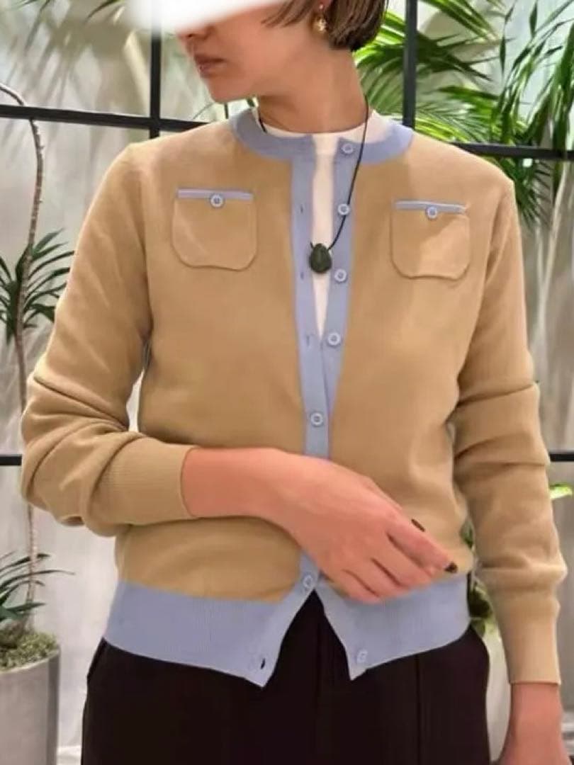 未使用品、CABaN コットンカシミヤ クルーネックカーディガン ベージュ42番