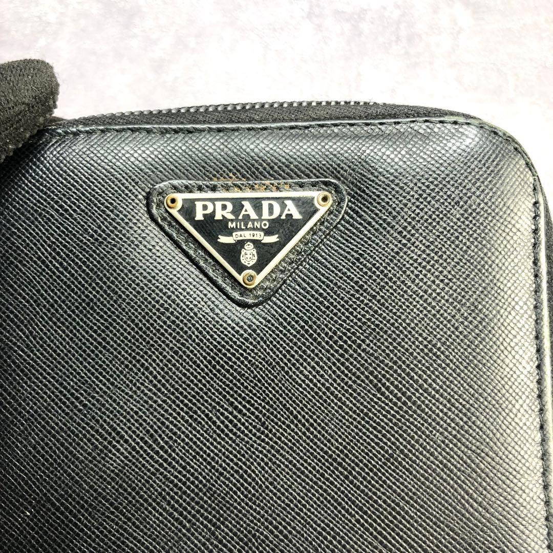 PRADA プラダ サフィアーノレザー 三角ロゴ コンパクトジップ 二つ折り財布