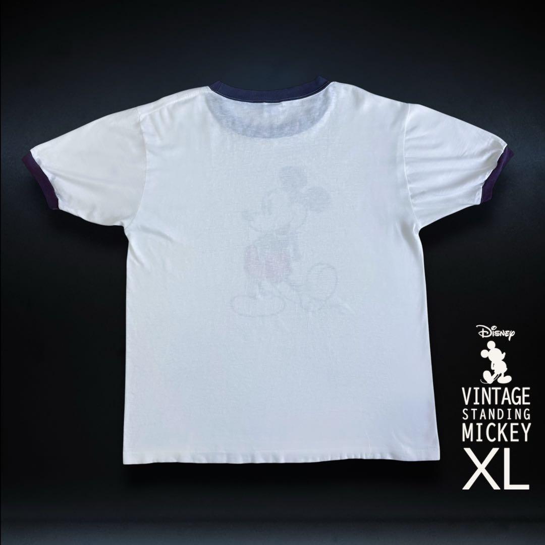 80s Disney 白足 ミッキー XL USA製 ビンテージ リンガーT