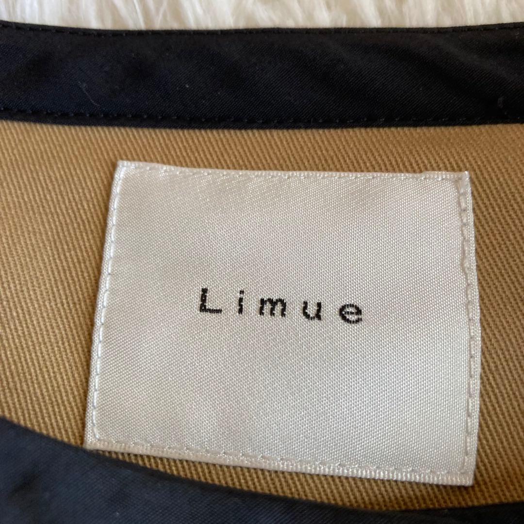 Limue ロングコート　ワイドスリーブ　ノーカラー　パイピングコート　F