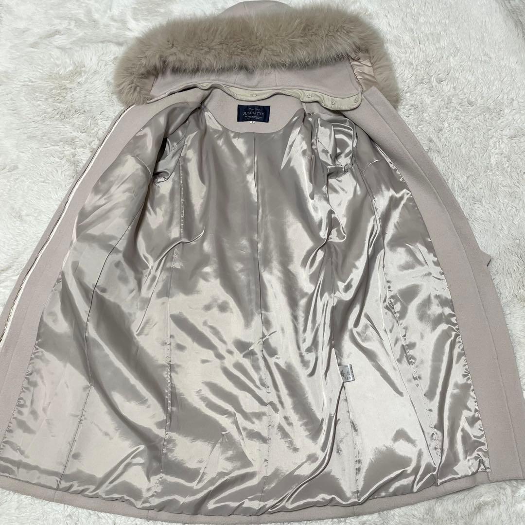 美品　JUSGLITTY ロングコート フード　ファー　ノーカラー　アイボリー